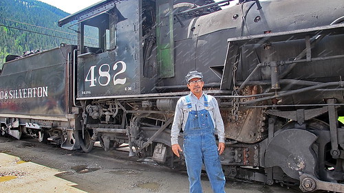 Engineer & Baldwin Steam Locomotive in Silverton